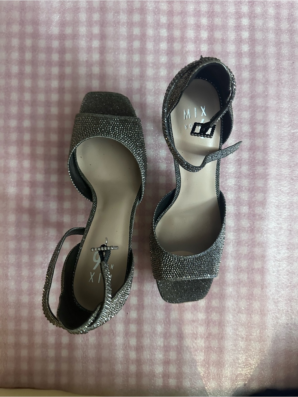 Mix No. 6 Sparkling Silver Ankle-Strap Block Heel Sandals